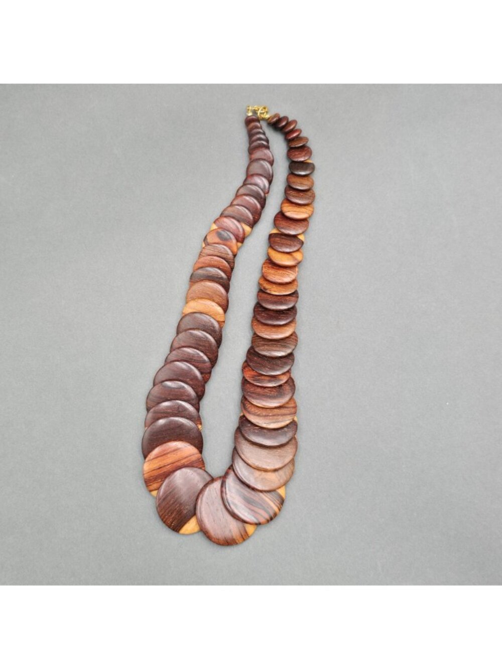 Vintage Rosewood Bead Disc Necklace Graduated Wood Statement 18" - Picture 6 of 12